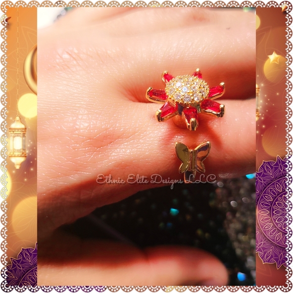 New Gold Tone spinning fidget rings -Anti tarnish-clear-champaigne-Red - Picture 4 of 10